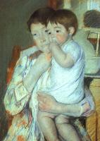 Cassatt, Mary - Mother and Child Against a Green Background (Maternity)